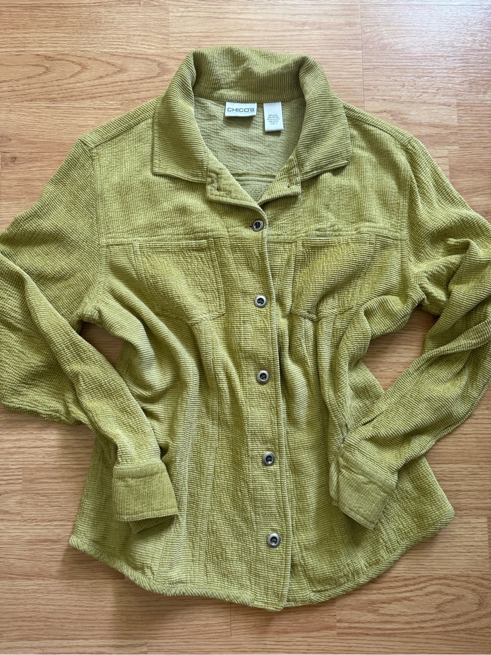 VTG Chico's Chartreuse Silk Rayon Corduroy Button Down Shacket Size 1 Medium